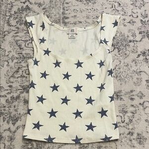 BDG White Tank Top with Blue Star Print